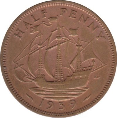 Великобритания 1/2 пенни 1939 год