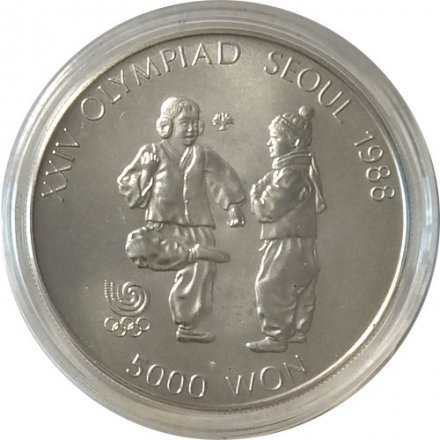 Южная Корея 5000 вон 1987 год - XXIV летние Олимпийские Игры, Сеул 1988 - Чеги Чаги