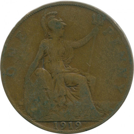 Великобритания 1 пенни 1919 год (без отметки монетного двора)