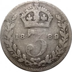 Великобритания 3 пенса 1889 год