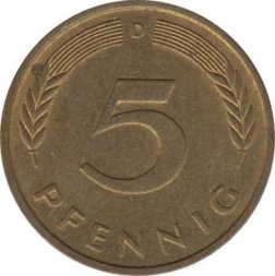 ФРГ 5 пфеннигов 1978 год - D