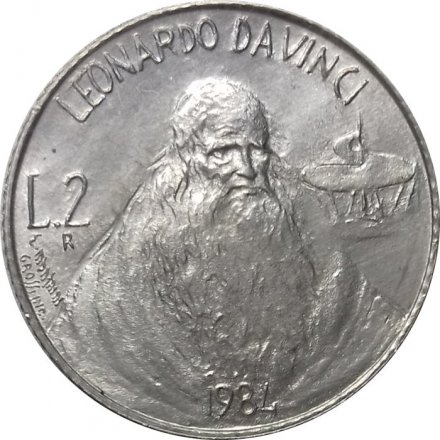 Сан-Марино 2 лиры 1984 год - Леонардо да Винчи