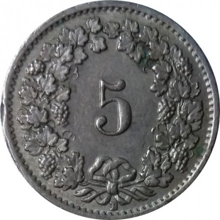 Швейцария 5 раппенов 1955 год