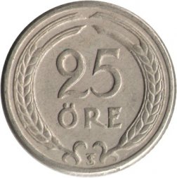 Швеция 25 эре 1946 год (никелевая бронза, "GV" на аверсе)