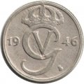Швеция 25 эре 1946 год (никелевая бронза, &quot;GV&quot; на аверсе)