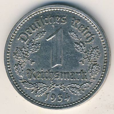 Третий Рейх 1 рейхсмарка 1934 год (A)