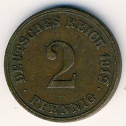 Германия 2 пфеннига 1912 год