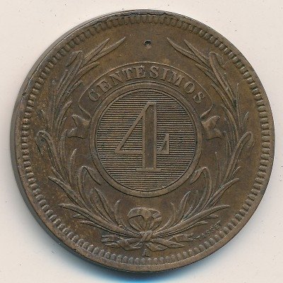 Уругвай 4 сентесимо 1869 год