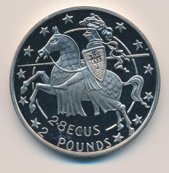 Монета Гибралтар 2,8 экю - 2 фунта 1992 год - Рыцарь на коне