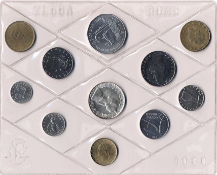 Набор из 10 монет Италия 1980 год