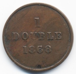Монета Гернси 1 дубль 1868 год