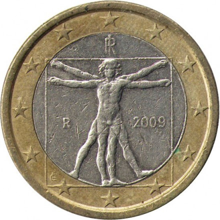 Италия 1 евро 2009 год - Витрувианский человек