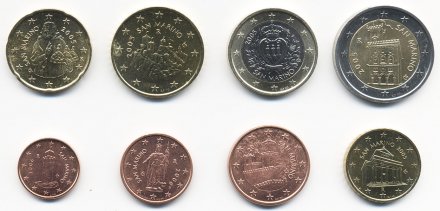 Набор из 8 евромонет Сан-Марино 2005-2006 год