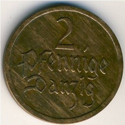 Монета Данциг 2 пфеннига 1926 год