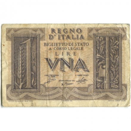 Италия 1 лира 1939 год - F-VF