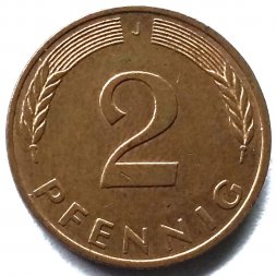 ФРГ 2 пфеннига 1990 год - J