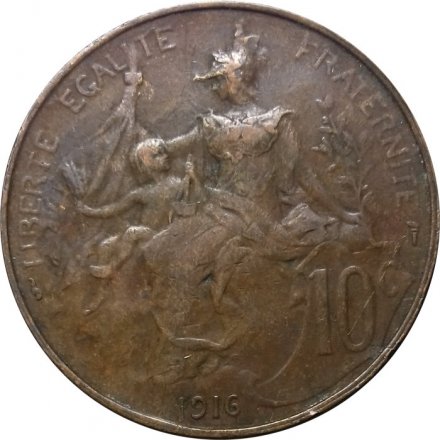 Франция 10 сантимов 1916 год (без отметки МД)
