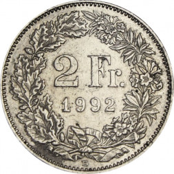 Швейцария 2 франка 1992 год