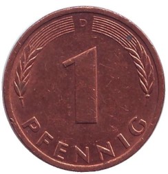 Монета Германия (ФРГ) 1 пфенниг 1991 год (D)