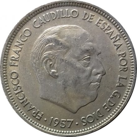 Испания 50 песет 1957 год - Франсиско Франко (71 внутри звезды)