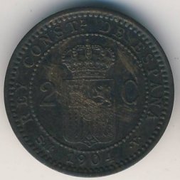 Испания 2 сентимо 1904 год - Король Альфонсо XIII
