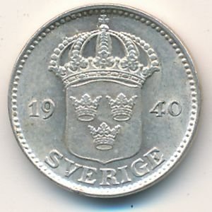 Швеция 25 эре 1940 год (герб на аверсе)