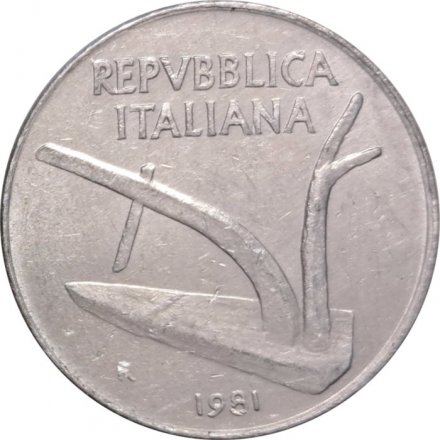 Италия 10 лир 1981 год Колосья