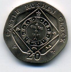 Остров Мэн 20 пенсов 2007 год - Часы замка Рашен