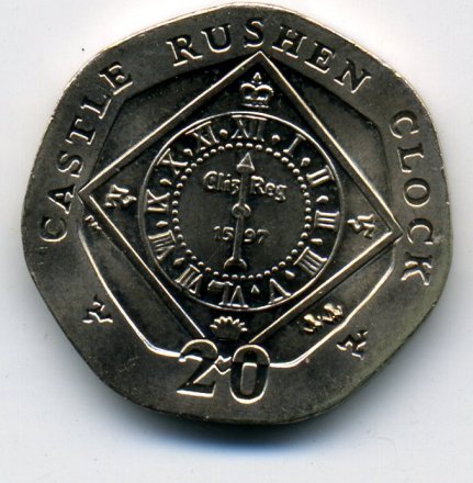 Остров Мэн 20 пенсов 2007 год - Часы замка Рашен