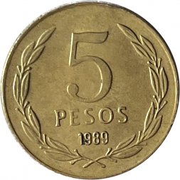 Чили 5 песо 1989 год