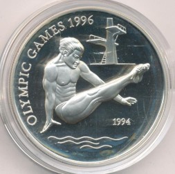 Монета Самоа 10 долларов 1994 год - XXVI летние Олимпийские Игры, Атланта 1996 - Прыжки в воду