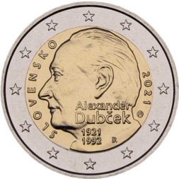 Словакия 2 евро 2021 год - 100 лет со дня рождения Александра Дубчека