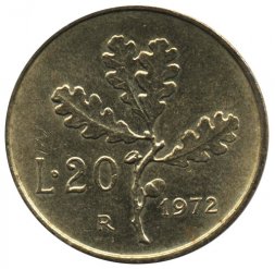 Италия 20 лир 1972 год