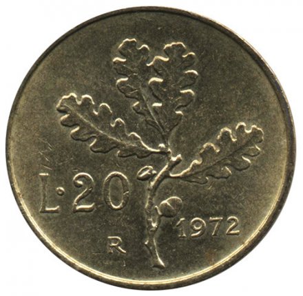 Италия 20 лир 1972 год