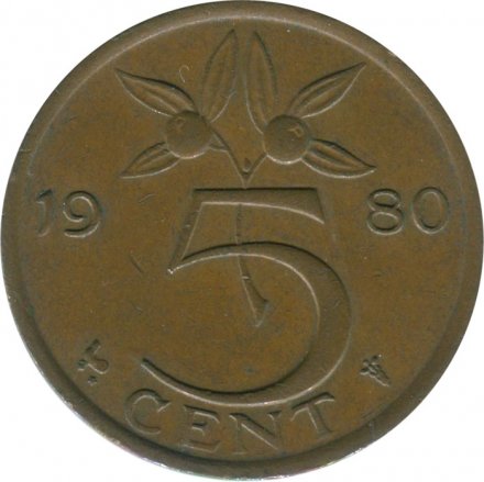 Нидерланды 5 центов 1980 год - Королева Юлиана