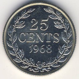 Либерия 25 центов 1968 год