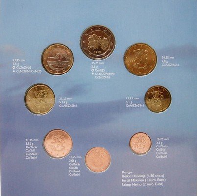 Набор из 24 монет Финляндия 1999 - 2001 год - 3 набора в одном (в буклете)