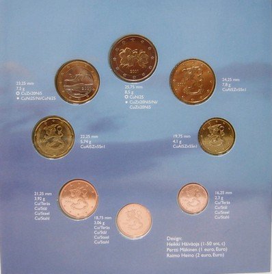 Набор из 24 монет Финляндия 1999 - 2001 год - 3 набора в одном (в буклете)