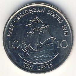 Восточные Карибы 10 центов 1981 год