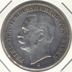 Монета Баден 3 марки 1910 год