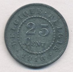 Бельгия 25 сантимов 1916 год