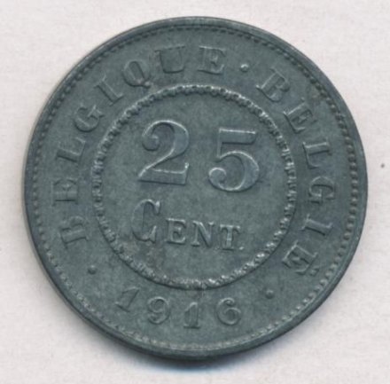 Бельгия 25 сантимов 1916 год