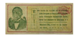 Мексика 1 песо 1915 год - Генеральный казначей штата Оахаса - серия Z - бумага без линий - ХF+