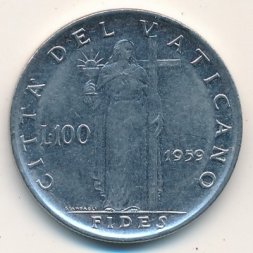 Ватикан 100 лир 1959 год - Папа Иоанн XXIII. Фидес