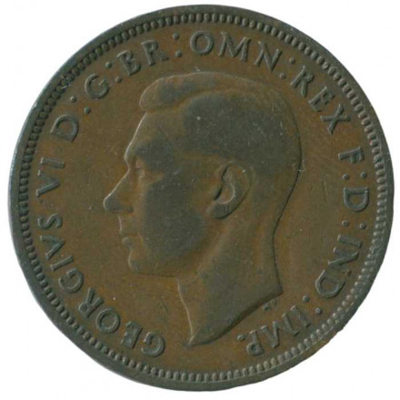 Великобритания 1/2 пенни 1940 год - Король Георг VI. Корабль «Золотая лань»