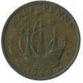 Великобритания 1/2 пенни 1940 год - Король Георг VI. Корабль «Золотая лань»