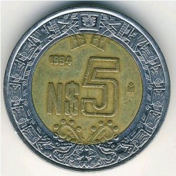 Мексика 5 новых песо 1994 год