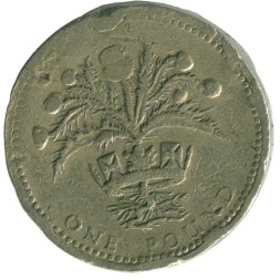 Великобритания 1 фунт 1989 год - Чертополох-эмблема Шотландии (никель-латунь) - F