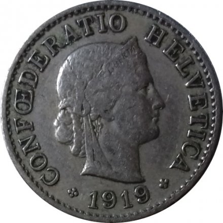 Швейцария 5 раппенов 1919 год