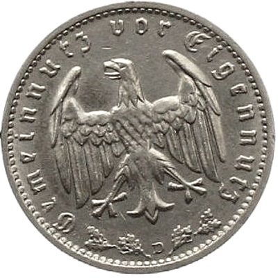 Третий Рейх 1 рейхсмарка 1934 год (D)